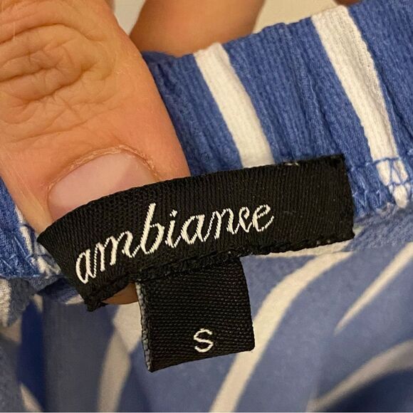 Blue minimal Stripe Culotte Jumpsuit off shoulder romper blue coastal preppy S - Picture 10 of 10